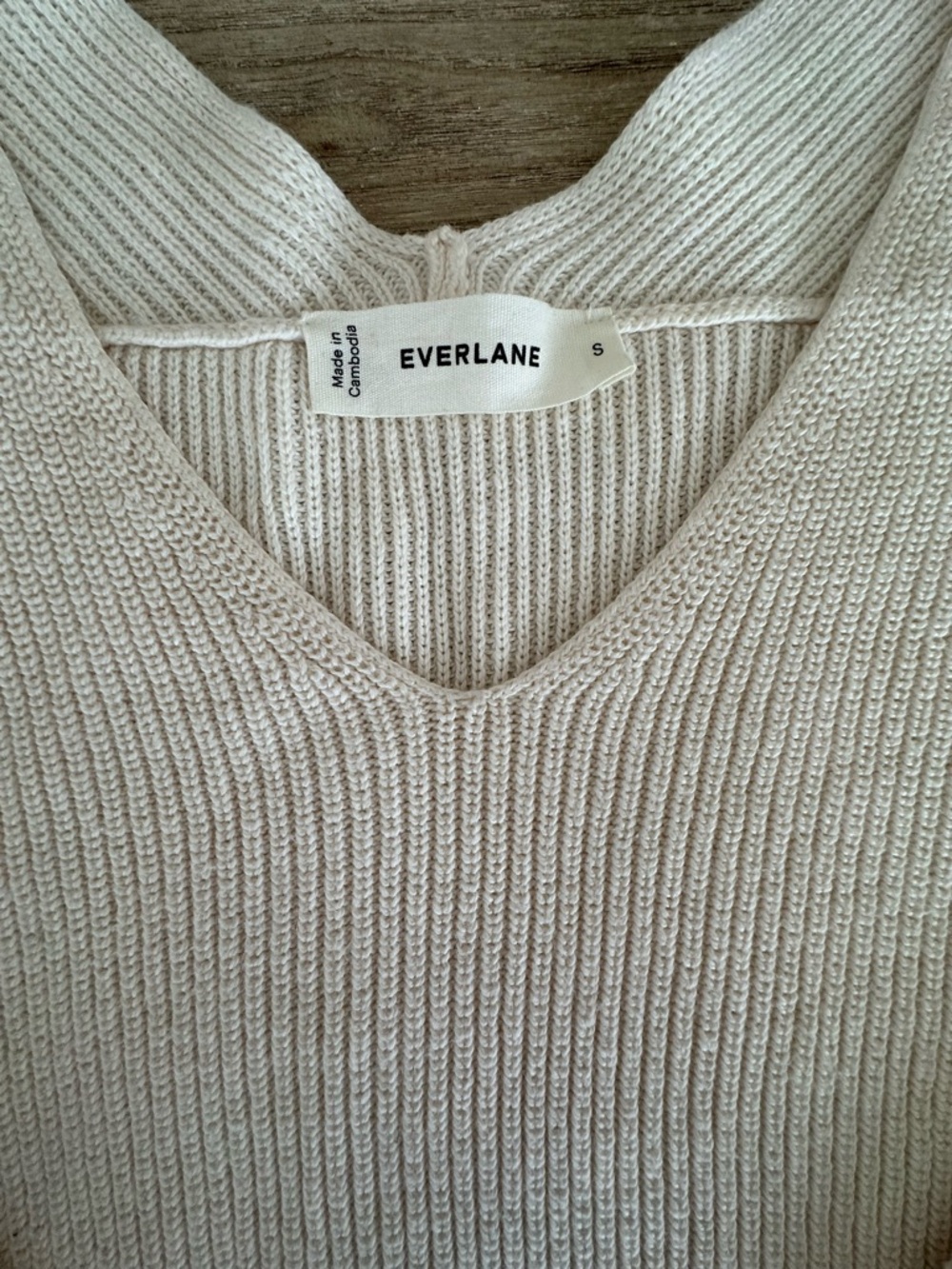 Everlane The Slouchy V-Neck Everyday Cotton Bone Cream Ribbed Sweater Oversize S - Picture 3 of 6